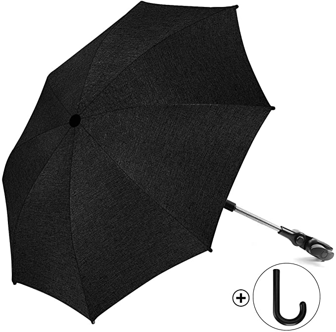 RIOGOO Pushchair Parasol Umbrella Universal 50  UV Baby and Infant Sun Protection Umbrella with Umbrella Handle for Pram, Stroller, Pushchair and Buggy-Black