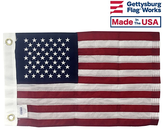 12x18" American Boat Flag - Marine Grade US Flag, Embroidered All Weather Nylon with Reinforced Stitching - for outdoor use, Made In USA