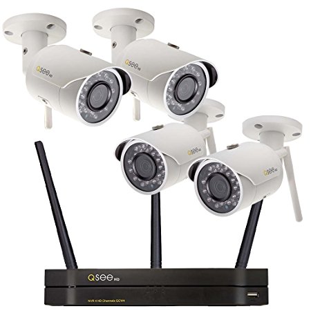 Q-See Surveillance System QCW4-4EP-1, 4-Channel Wi-Fi NVR with 1TB Hard Drive, 4-3MP/1080p Wi-Fi  Bullet Security Cameras