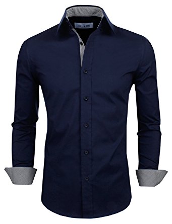 Tom's Ware Mens Classic Slim Fit Contrast Inner Long Sleeve Dress Shirts