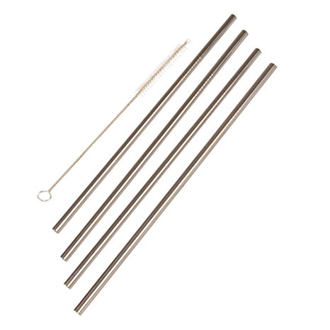 8.5" Stainless Steel Drinking Straw, Straight - Set of 4 plus Cleaning Brush