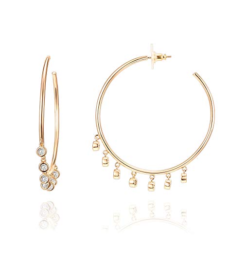 PAVOI 14K Gold Plated Sterling Silver Post Cubic Zirconia Hoop Earrings