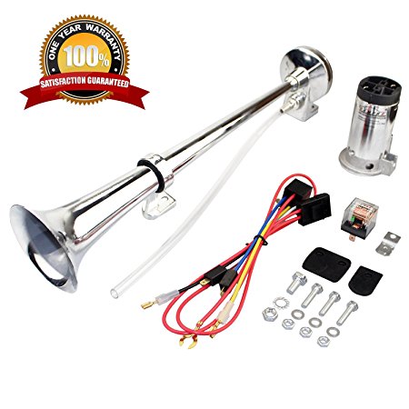 GAMPRO 12V 150db Air Horn, 18 Inches Chrome Zinc Single Trumpet Truck Air Horn with Compressor for Any 12V Vehicles Trucks Lorrys Trains Boats Cars