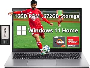 acer Aspire 3 15.6" FHD Laptop, AMD Ryzen 7 5700U, 16GB RAM, 672GB Storage(512GB SSD 160GB Docking Station Set), AMD Radeon Graphics, Numpad, Webcam, Wi-Fi 6, Win 11 Home, Silver