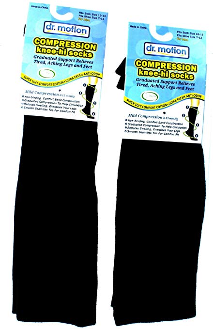 Dr. Motion 2 Pairs Compression Knee-Hi Men's Socks Black Size 10-13