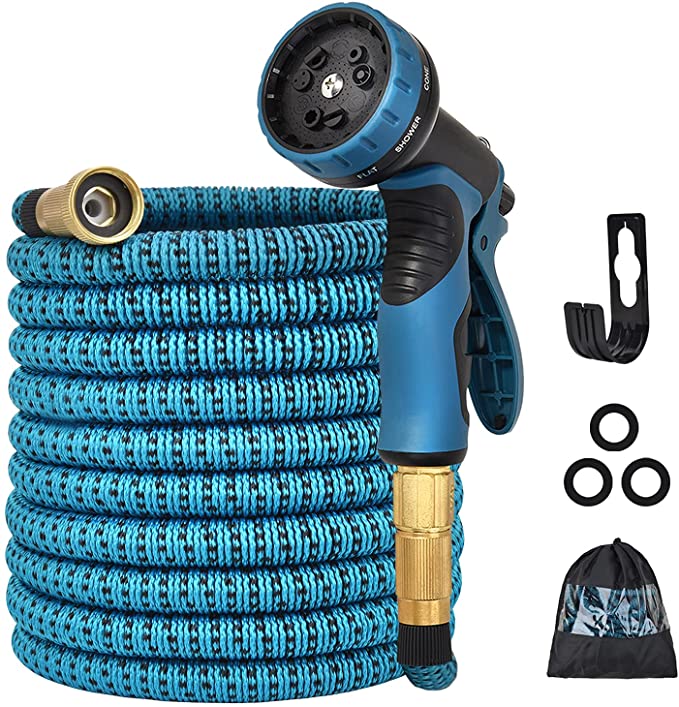 Knauue Expandable Garden Hose 25 FT, Flexible Lightweight Water Hose with 9 Way Spray Nozzle, Durable 3-Layer Latex Core,3/4 Solid Brass Fittings, Portable, and Kink Free Water Hose