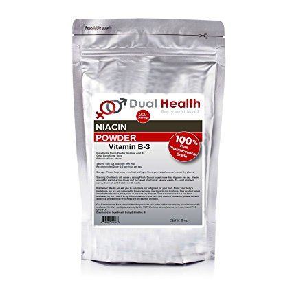 8 oz Niacin Nicotinic Acid Powder (227g) Vitamin B3 Lower Cholesterol Heart Health Pharmaceutical Micronized USP & FCC Food Grade By Dual Health