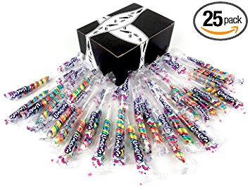 Mini Rainbow Unicorn Pops, 0.42 oz Packages in a Black Tie Box (Pack of 25)