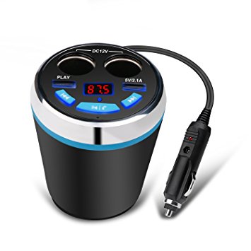 Dual USB Car Charger, Dual Cigartee Lighter Splitter with Bluetooth Pair with Smart Phones for Play Music/Call/Charging