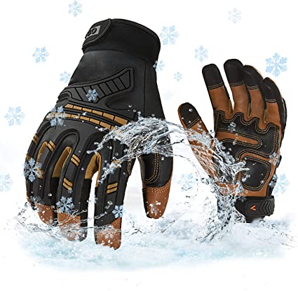 Vgo 1Pair -20℃/-4°F Winter Mechanic Gloves, Cold Weather Waterproof Heavy Duty Safety Work Gloves,Cold Storage or Freezer Use,w/3M Thinsulate Lining,Impact & Vibration Reduction(GA8954FW)