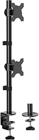 HUANUO Vertical Monitor Stand for 2 Monitors - Dual Stacking Screen Holder Desk Mount Fits Two 13 to 27 Inch LCD Computer Displays with C Clamp, Grommet Base