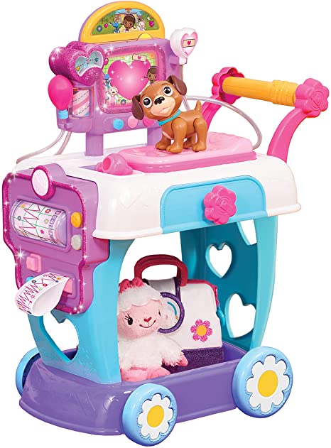 Doc McStuffins Toy Hospital Care Cart, Lights and Sounds Doctor Pretend Play Set, Includes Findo Dog Figure, by Just Play