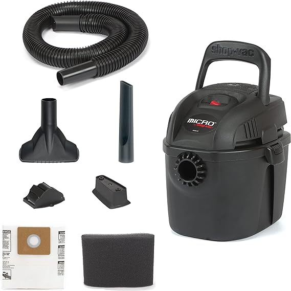 Shop-Vac 2021005 Micro Wet Dry Vacuum, 1 Gallon, 1-1/4 Inch x 4 Foot Hose, 50 CFM, (1-Pack)