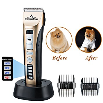 CanineStar Pet Clippers Electronic Cat Dog Clippers Professional Rechargeable Cordless Grooming Safe Clipper Trimmer with LED Power Indication Strong Power Security Blade Low Noise Fast Smart Charge