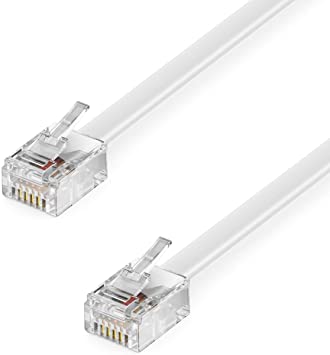 deleyCON 20m (164.04 ft.) Telephone Cable RJ11 Modular Cable 6P4C Western Cable RJ11 on RJ11 Connector Flat Cable Telephone Socket Modem Router Fax ISDN DSL VDSL Internet White