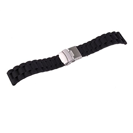 Neewer® Waterproof 22mm Black Silicone Rubber Watch Band Strap Flat Ends with Deployment Clasp