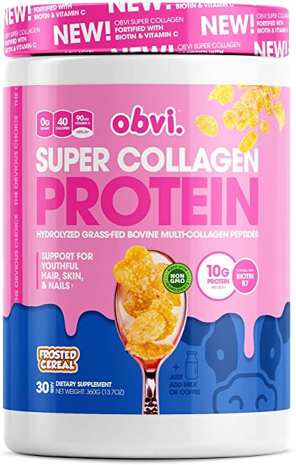 Obvi Multi-Collagen Super Protein Powder (Frosted Cereal, 14 Oz) | Keto-Friendly, Gluten and Dairy Free | Hydrolyzed Grass-Fed Bovine Collagen Peptides | Supports Gut Health, Healthy Hair, Skin, Nails