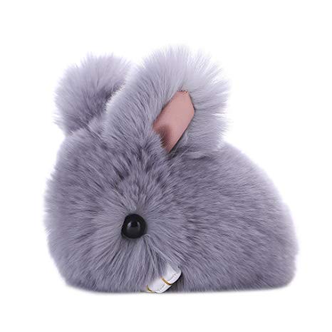 Voberry Rabbit Faux Fur Tassel Keychain Bag Handbag Key Ring Car Key Pendant (Gray)