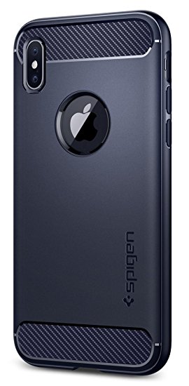 Spigen Rugged Armor iPhone X Case with Resilient Shock Absorption and Carbon Fiber Design for Apple iPhone X (2017) - Midnight Blue