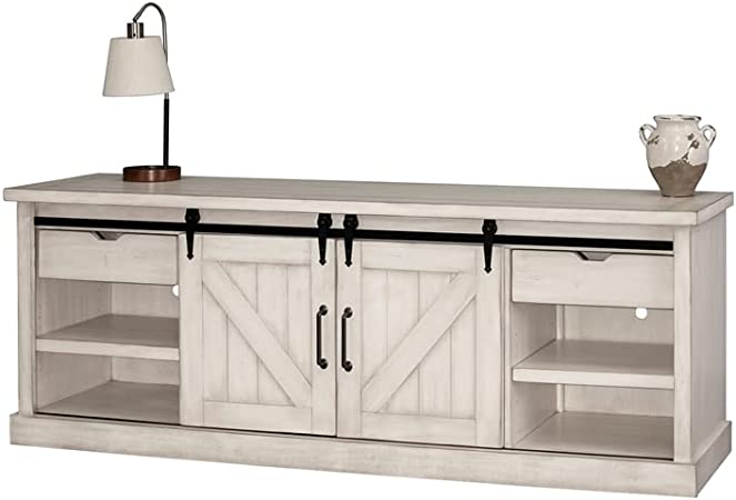 Avondale 80" TV Console Barn Door Entertainment Stand Wood Accent Cabinet Fully Assembled White