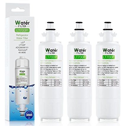 LT700P Refrigerator Water Filter Replacement - Compatible with LG LT700P, ADQ36006101, Kenmore 469690 and WATER SENTINEL WSL-3 (3 Pack)