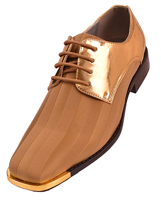 Viotti Mens Striped Satin and Patent Formal Derby Oxford, Tuxedo Dress Shoe with Metal Tip Style 5205