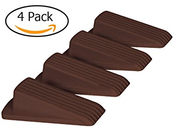 Home Premium Door Stopper, Heavy Duty Flexible Rubber Door Stop Wedge, Works on All Surfaces, Non Scratching, Strong Grip - Gaps up to 1.2 Inches (4 Pack, Brown)