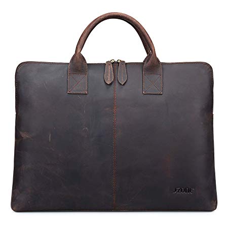 S-ZONE 15.6 Inch Slim Leather Briefcase Laptop Bag Business Work Bag Computer Tote for Men Women