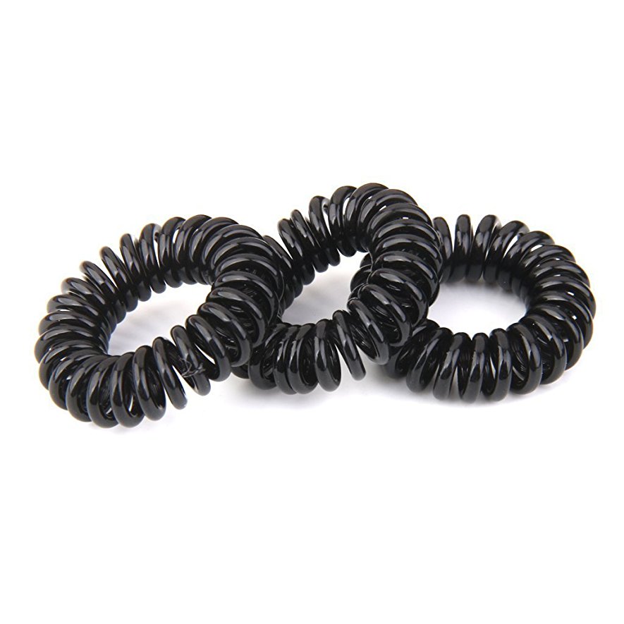 Log10® 25 x Spiral Plastic Elastic Hair Bands Black ~ 4 cm (Ships from Canada)