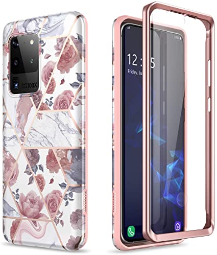SURITCH Galaxy S20 Ultra Case, [Built-in Screen Protector] S20 Ultra Natural Marble Full-Body Protection Shockproof Rugged Bumper Protective Case for Samsung Galaxy S20 Ultra 5G 6.9 Inch (Rose Marble)