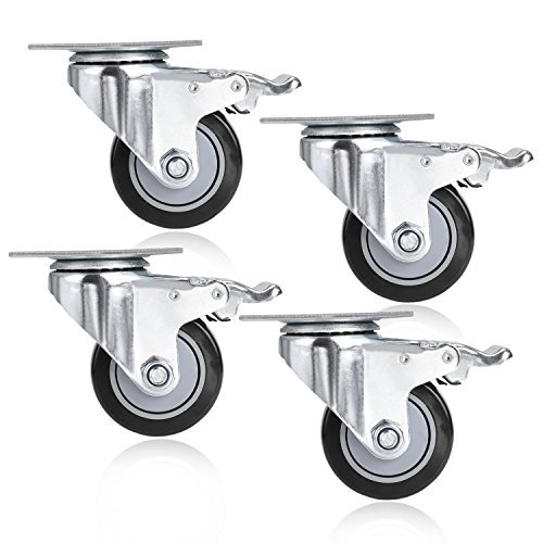 3'' PVC Heavy Duty Swivel Caster Wheels 360 Degree Top Plate with Brake Pack of 4 - Black (880Lbs)