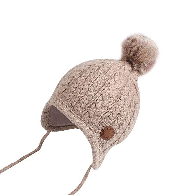 Cutegogo Crochet Baby Beanie Earflaps Little Girl Boy Knit Infant Hats Winter Warm Cap Lined Polyester