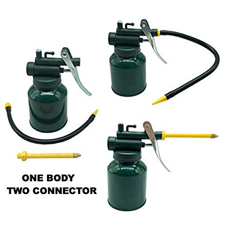 HEXIN Hand Pump Oiler Can Tool,Green Metal Oiler Can with 3" Straight & 9" Flexible Spout,8 oz Can Oiler