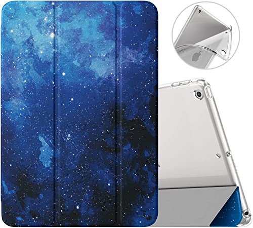 MoKo Case Fit New iPad 9th/8th/7th Generation 10.2-inch (2021/2020/2019), Slim Lightweight Smart Shell Stand Cover with Translucent TPU Frosted Back Protector, with Auto Wake/Sleep, Blue Starry Sky