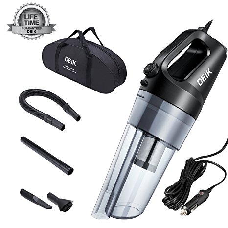 Car Vacuum Cleaner, Handheld Vacuum Cleaner DC 12V 4500Pa Strong Suction, Car Hoover with Stainless steel filter and 13.2 FT (4 M) Power cord, bonus Carry Bag, By Deik