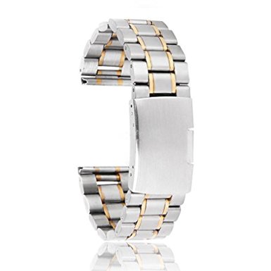 Topwell 22mm Men's Golden Silver Watchband Stainless Steel Watch Bracelet Strap Replacement Watch Band Gold