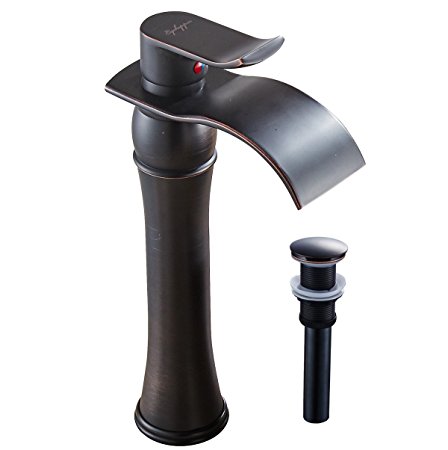 Aquafaucet Waterfall Spout Single Handle Bathroom Sink Vessel Faucet Basin Mixer Tap, ORB Oil Rubbed Bronze Lavatory Faucets Tall Body