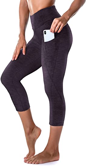 Ritiriko Women's Yoga Pants High Waisted Crop Workout Running Leggings with Side Pocketed Tummy Control Yoga Capris
