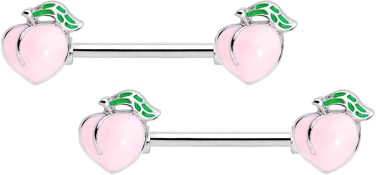 Body Candy 14G Womens Nipplerings Piercing 9/16" 316L Stainless Steel 2Pc Sweet Pink Peach Nipple Ring Set