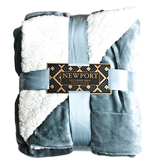 ReLIVE Newport Reversible 50-by-60-inch Velvet Berber Throw Blanket, Seafoam Blue