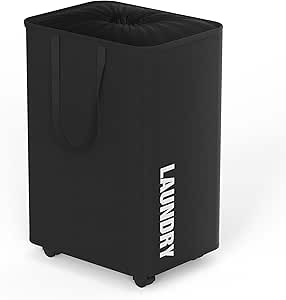 Simple Houseware Laundry Basket Hamper with Wheels, 13"L x 16"W x 24"H (82 Liters), Black