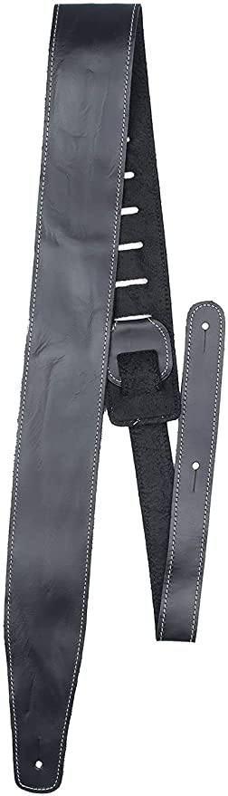 Perri’s Leathers Ltd Guitar Strap, 2.5” Wide Baseball Leather, Adjustable Length, (SP25S-7048) Black, Made in Canada