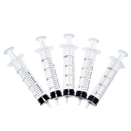 Karlling 20 ML Large Plastic Syringe Without Needle for Liquid Nutrient Measuring,Scientific Lab(5 Packs)