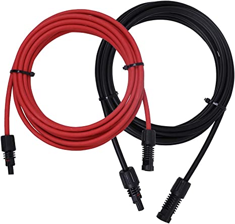 Renogy 10AWG Solar Extension Cable 15FT Solar Cable，MC4 Cable,10 awg Solar Wire with 2 Pair of Solar Panel Connectors（One Pair 15 Feet Red &15 Feet Black）