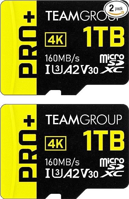 TEAMGROUP A2 Pro Plus Card 1TB x 2 Pack Micro SDXC UHS-I U3 A2 V30, R/W up to 160/110 MB/s for Nintendo-Switch, Steam Deck, Gaming Devices, Tablets, Smartphones with Adapter TPPMSDX1TIA2V3064