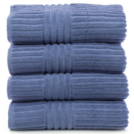 Luxury Hotel & Spa Turkish Cotton Bath Towel Set Striped, Wedgewood, Set of 4