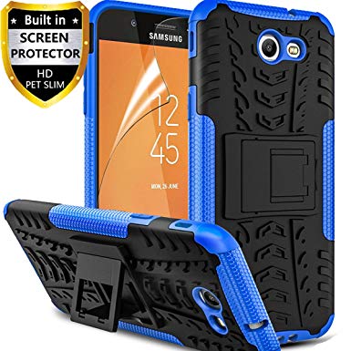 Samsung Galaxy J3 Luna Pro Case, Galaxy J3 Prime Case, Galaxy J3 Emerge /J3 Eclipse/J3 2017/ Amp Prime 2/Express Prime 2/Sol 2/J3 Mission Protective Phone Case, with Screen Protector Kickstand, Blue