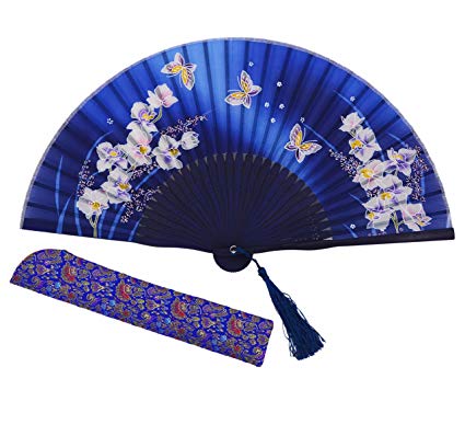 Amajiji 8.27"(21CM) Chinese/Japanese Design Silk Handheld Folding Fan for Girls Women