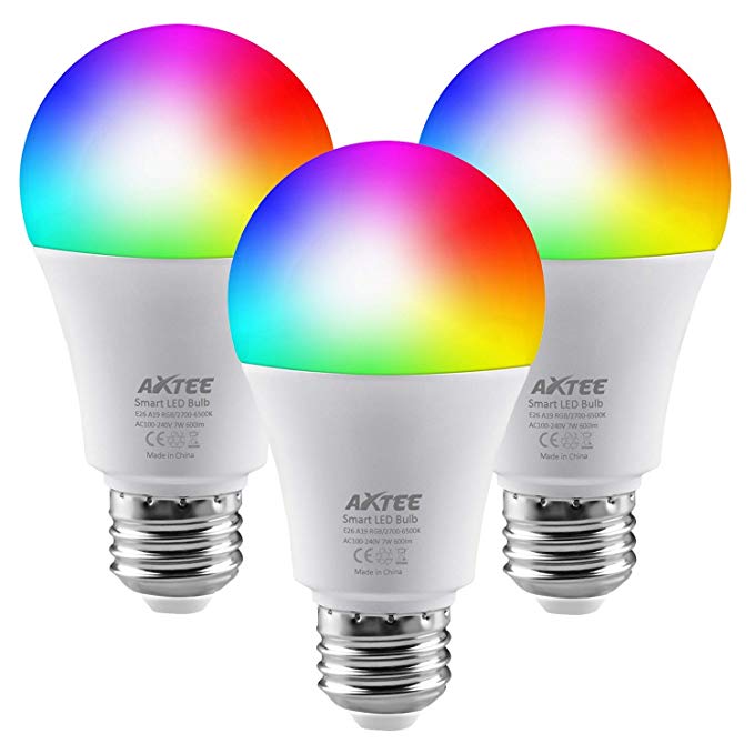 Smart Light Bulb WiFi, Smart Led Bulbs Dimmable Multicolored RGBCW, No Hub Required, Works with Amazon Echo Alexa and Google Home (7W 600LM) (3 Pack)