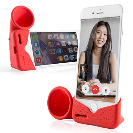 Bone Collection Acoustic Sound Amplifier Phone Stand Speaker Desktop Dock Cradle Holder for iPhone 8 7 6 6S (NOT Plus), Horn Stand Series - Red (Small)